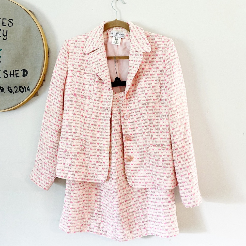 JG Hook Pink Boucle Tweed Matching Suit Set Sz 8